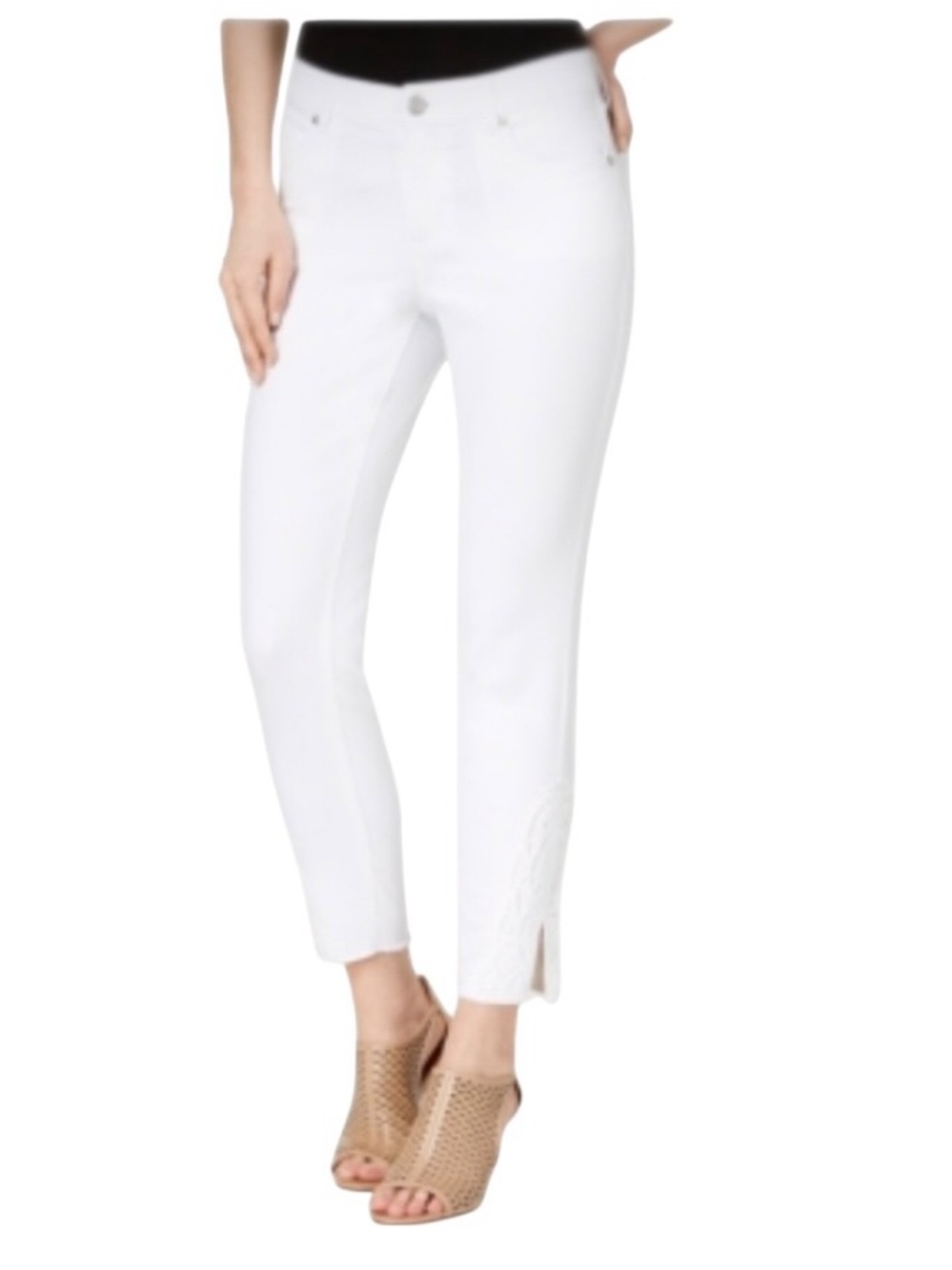 Style & Co Ankle Embroidered Mid Rise Jeans White Womens 14 NWT